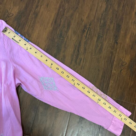 J. JILL Tunic Shirt Camellia Pink Embroidered Cotton Button Up LS Boho - Picture 12 of 12